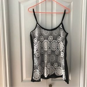 WAREHOUSE ONE Sheer Black and White Tank with Lace Overlay Size Small